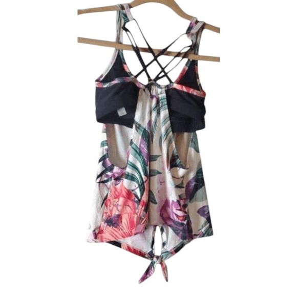 CALIA BY CARRIE UNDERWOOD Printed Tie Front Tankini Top In Botanical Island Size - Picture 2 of 3